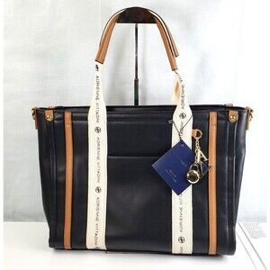 Adrienne Vittadini Montauk Black Tote With AV Charm Top Zip Closure  NWT